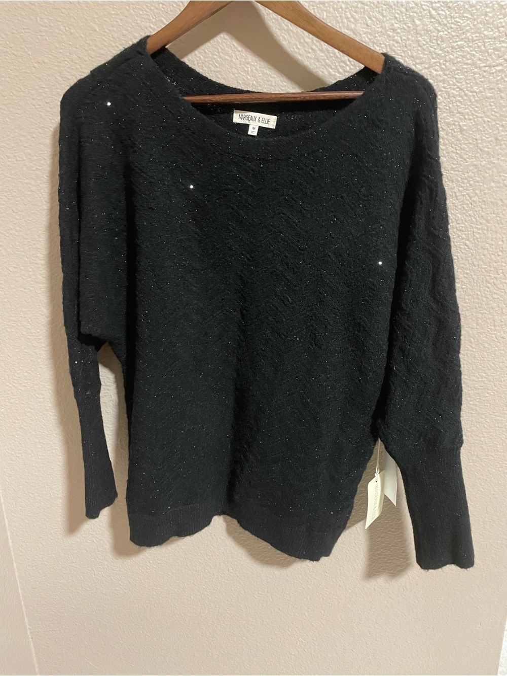 Margeaux & Ellie Black Sequin Scoop-Neck Sweater NWT